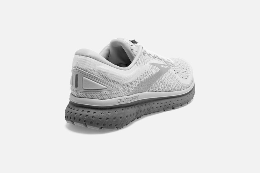 Glycerin 18 Road Brooks Running Shoes NZ Womens - White/Grey - UGIOHY-972